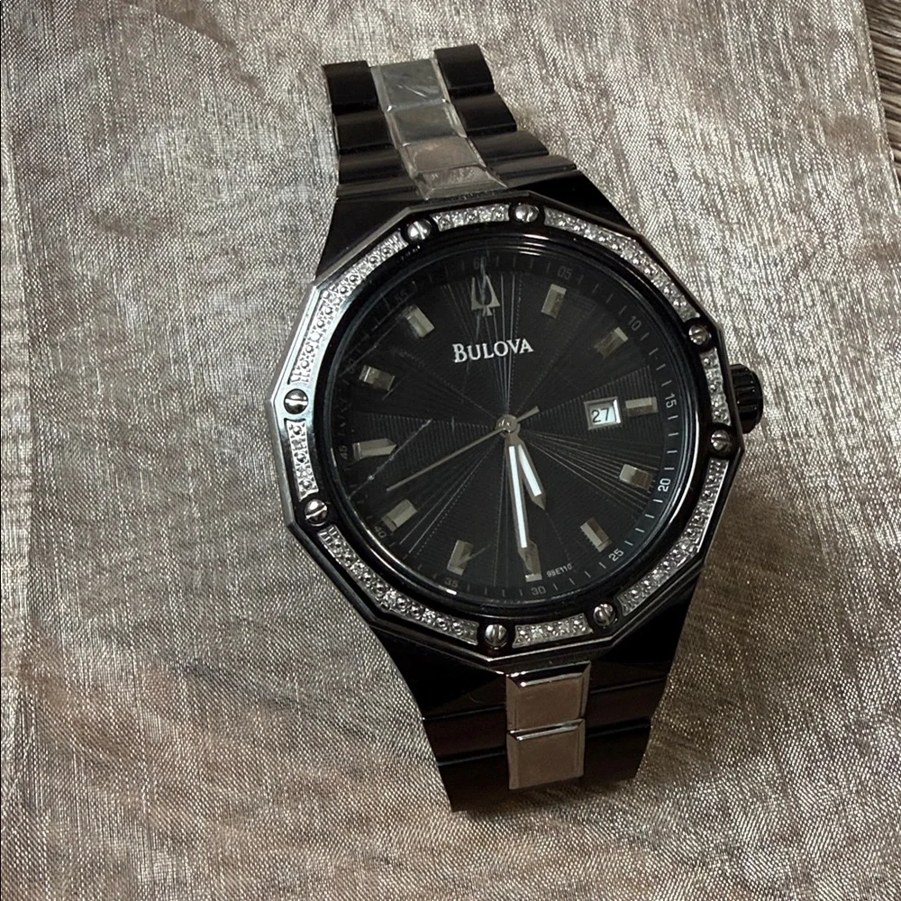 Bulova Men's Black Ion Diamond Watch, model 98E110